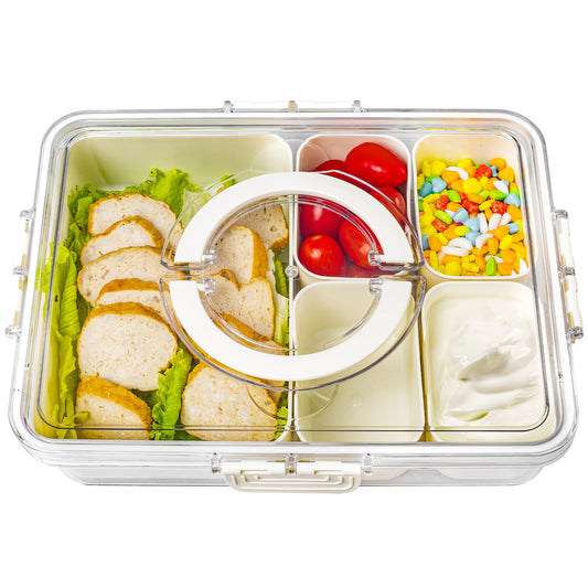 Bandesun Divided Serving Tray with Lid and Handle - Snackle Box Charcuterie Container for Portable Snack Platters - Clear Organizer for Candy, Fruits, Snacks,Nuts - Perfect (Pack of 2)