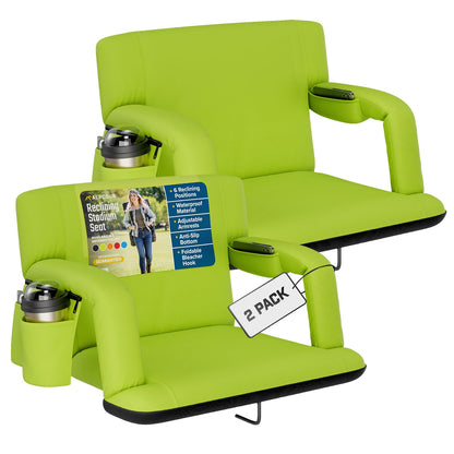 Alpcour Stadium Seats with Back Support for Bleachers – Wide Bleacher Chairs with Thick Padded Cushion, Armrests, Side Pockets, & Shoulder Straps – Best Portable Seat Chair for Sports Events