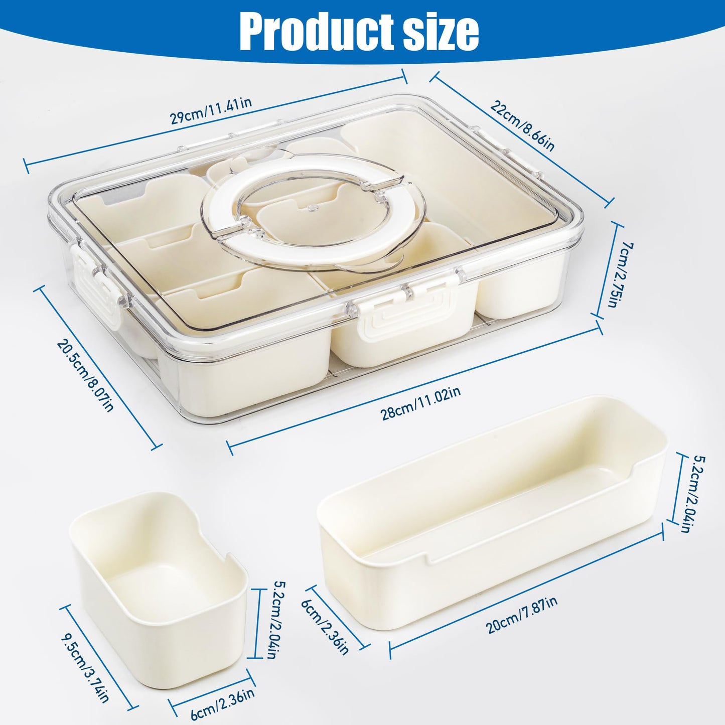 Bandesun Divided Serving Tray with Lid and Handle - Snackle Box Charcuterie Container for Portable Snack Platters - Clear Organizer for Candy, Fruits, Snacks，Nuts - Perfect (Pack of 2)