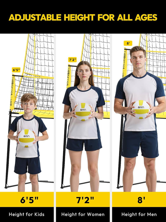 A11N Volleyball Practice Net System, Upgraded 8ft Width with Ball Return, Adjustable Height Spike Trainer with 2 Volleyballs & Pump, Portable Net for Indoor Outdoor Training