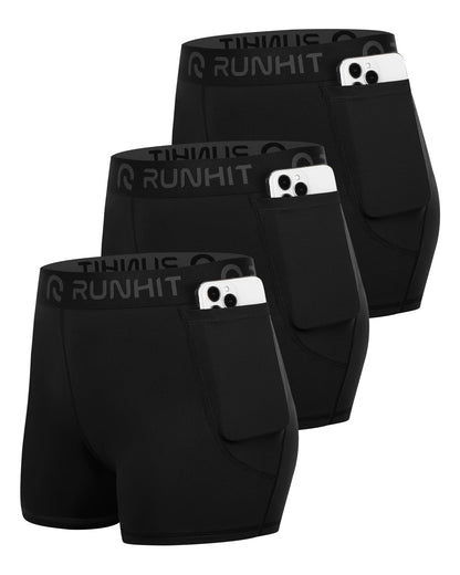 Runhit 3" Volleyball Shorts Womens 3 Pack Compression Shorts for Women Spandex Shorts Women Workout Athletic Yoga Gym