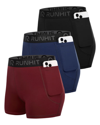 Runhit 3" Volleyball Shorts Womens 3 Pack Compression Shorts for Women Spandex Shorts Women Workout Athletic Yoga Gym