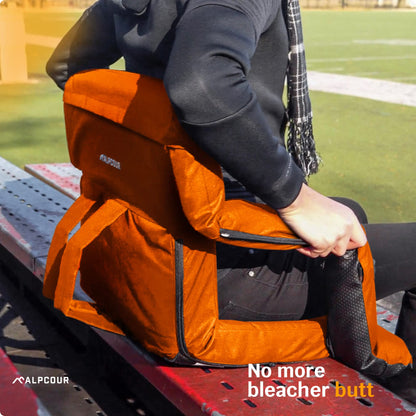 Alpcour Stadium Seats with Back Support for Bleachers – Wide Bleacher Chairs with Thick Padded Cushion, Armrests, Side Pockets, & Shoulder Straps – Best Portable Seat Chair for Sports Events