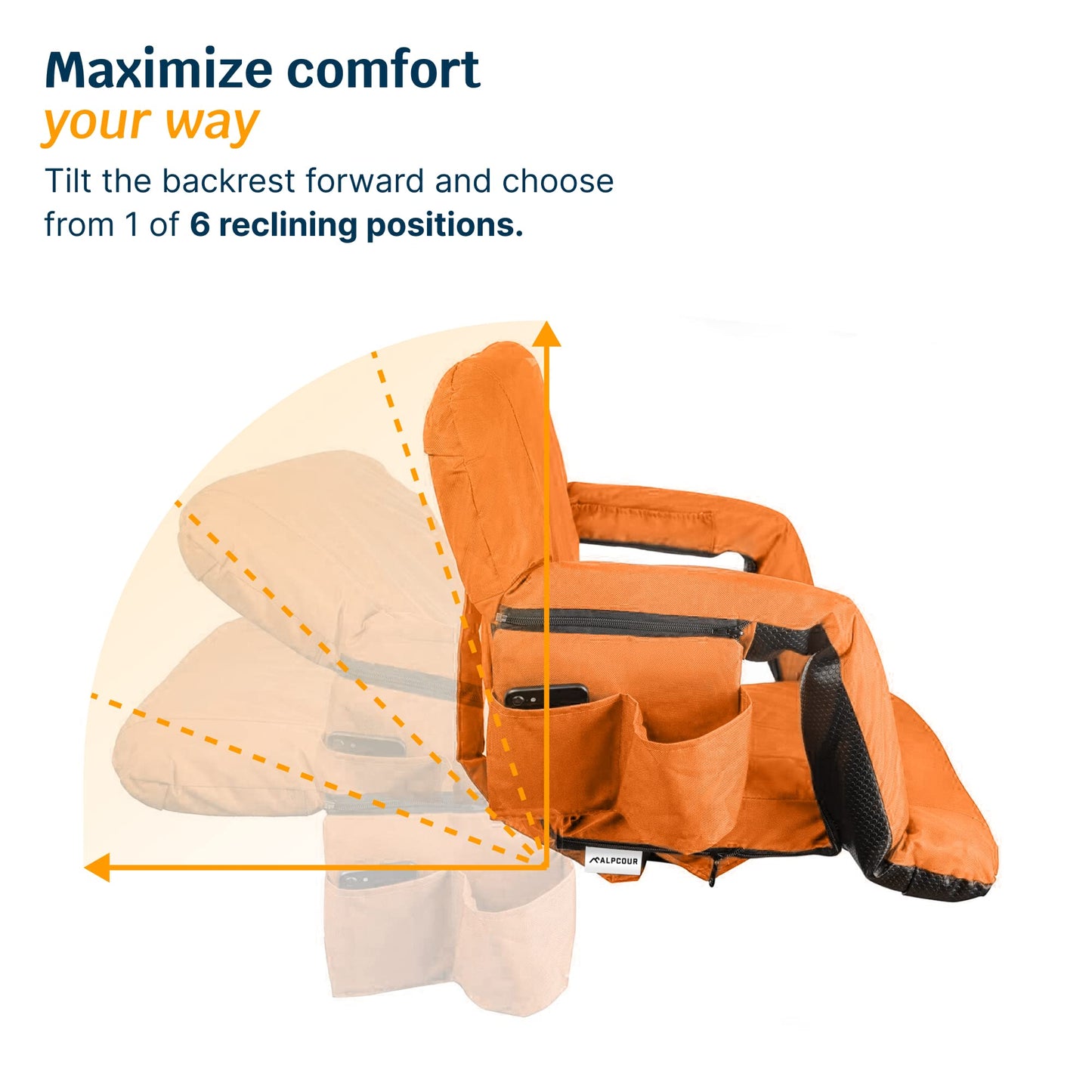 Alpcour Stadium Seats with Back Support for Bleachers – Wide Bleacher Chairs with Thick Padded Cushion, Armrests, Side Pockets, & Shoulder Straps – Best Portable Seat Chair for Sports Events