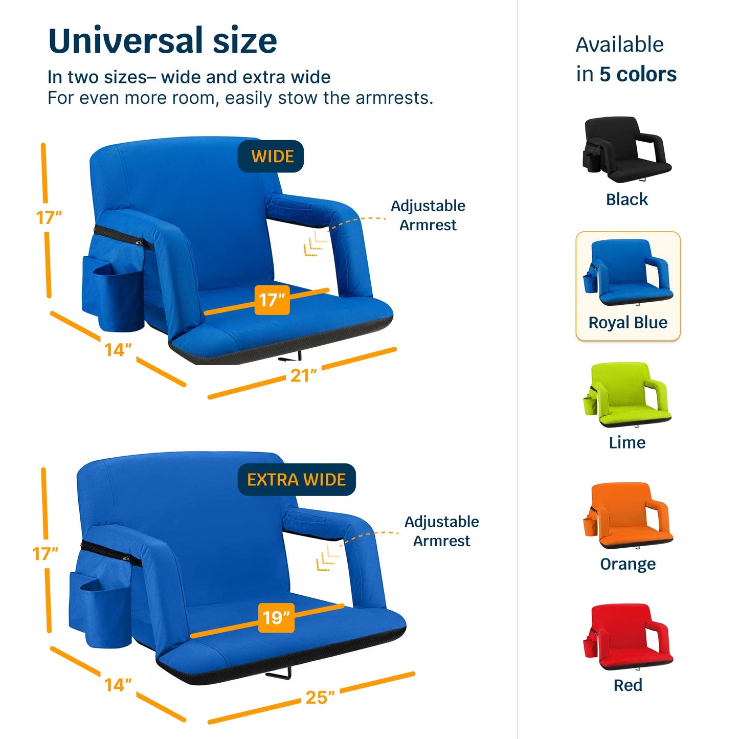 Alpcour Stadium Seats with Back Support for Bleachers – Wide Bleacher Chairs with Thick Padded Cushion, Armrests, Side Pockets, & Shoulder Straps – Best Portable Seat Chair for Sports Events