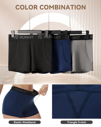 Runhit 3" Volleyball Shorts Womens 3 Pack Compression Shorts for Women Spandex Shorts Women Workout Athletic Yoga Gym