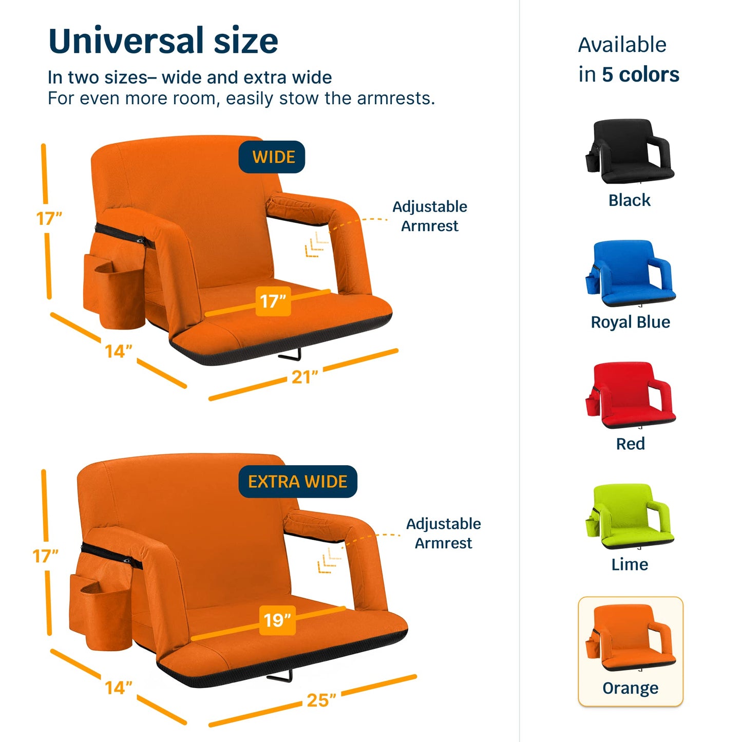 Alpcour Stadium Seats with Back Support for Bleachers – Wide Bleacher Chairs with Thick Padded Cushion, Armrests, Side Pockets, & Shoulder Straps – Best Portable Seat Chair for Sports Events