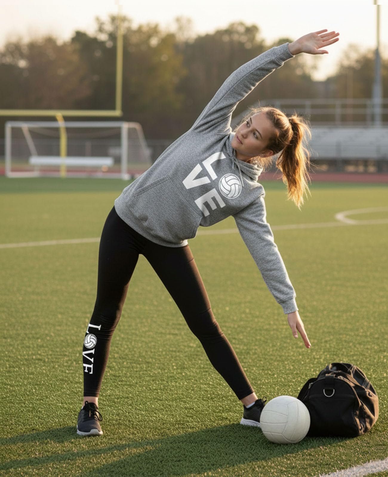 Tstars Volleyball Hoodie & Legging Set - Matching Outfit for Teen Girls & Women - Gifts for Players, Coaches & Fans