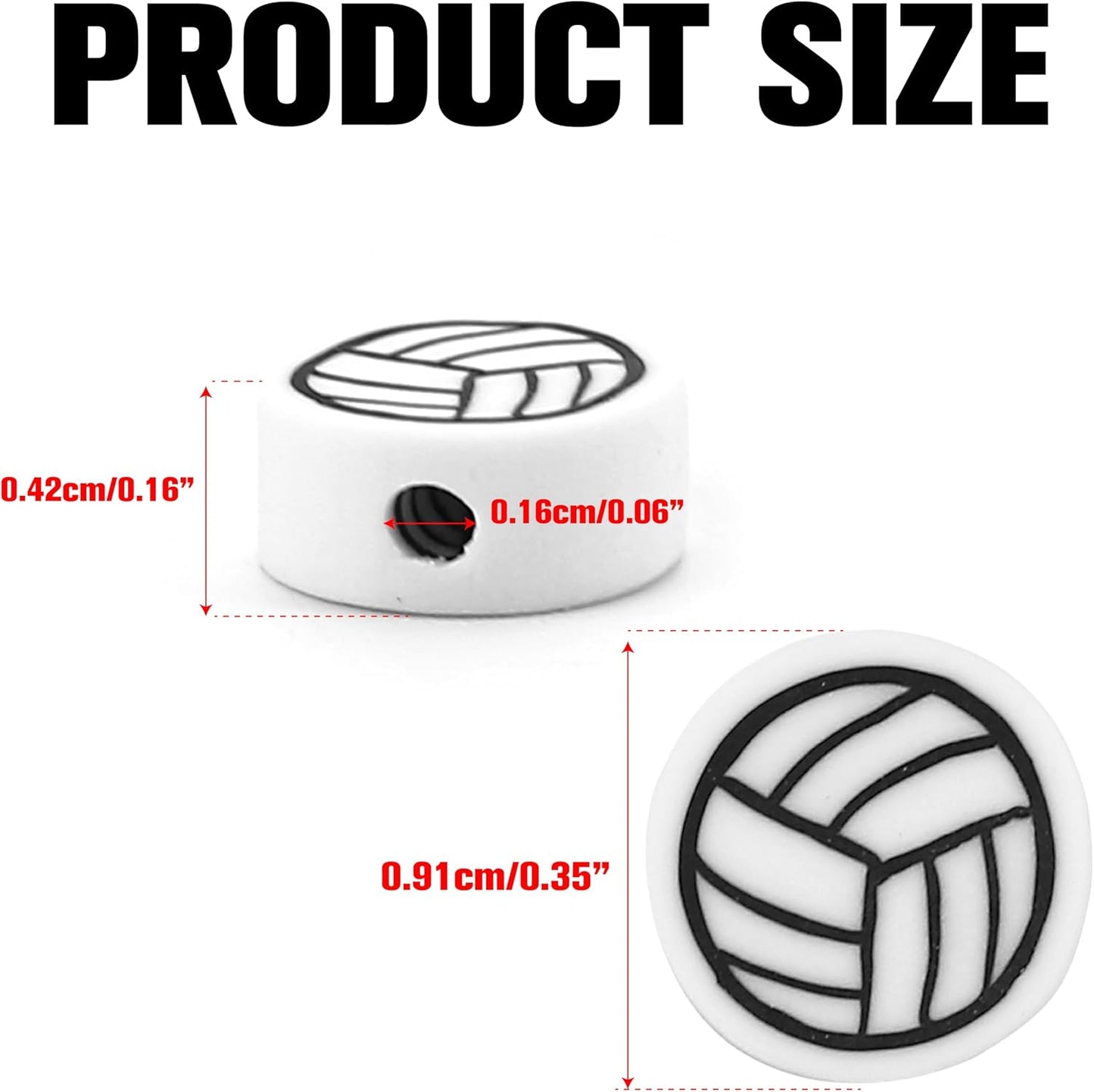 100 Pieces Volleyball Beads 9mm/0.35'' Sport Ball Soft Spacer Charms Handmade Polymer Clay for DIY Necklace, Bracelet, Jewelry, Earring, Hair Clip Crafts Making Supplies Decoration Accessories
