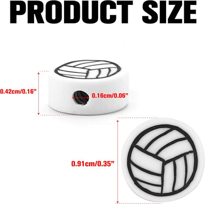 100 Pieces Volleyball Beads 9mm/0.35'' Sport Ball Soft Spacer Charms Handmade Polymer Clay for DIY Necklace, Bracelet, Jewelry, Earring, Hair Clip Crafts Making Supplies Decoration Accessories
