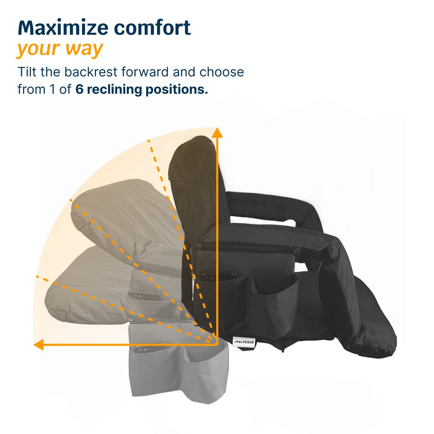 Alpcour Stadium Seats with Back Support for Bleachers – Wide Bleacher Chairs with Thick Padded Cushion, Armrests, Side Pockets, & Shoulder Straps – Best Portable Seat Chair for Sports Events