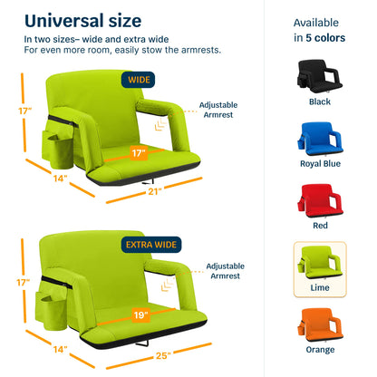Alpcour Stadium Seats with Back Support for Bleachers – Wide Bleacher Chairs with Thick Padded Cushion, Armrests, Side Pockets, & Shoulder Straps – Best Portable Seat Chair for Sports Events