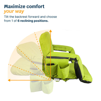 Alpcour Stadium Seats with Back Support for Bleachers – Wide Bleacher Chairs with Thick Padded Cushion, Armrests, Side Pockets, & Shoulder Straps – Best Portable Seat Chair for Sports Events