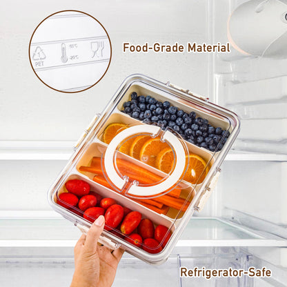 Bandesun Divided Serving Tray with Lid and Handle - Snackle Box Charcuterie Container for Portable Snack Platters - Clear Organizer for Candy, Fruits, Snacks，Nuts - Perfect (Pack of 2)