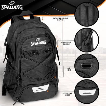 Spalding Volleyball Backpack Sports Bag, Black Backpack with Ball and Shoe Compartment Fits Sports Equipment, Official Bag Use for Beach Volley Game, Gift for Ball Players, Black