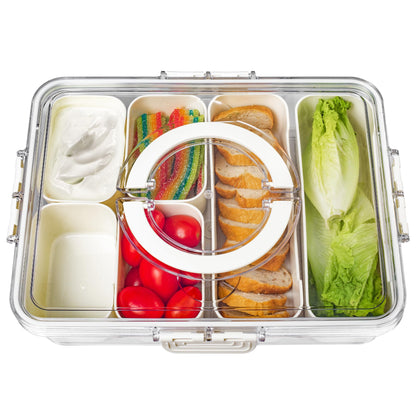Bandesun Divided Serving Tray with Lid and Handle - Snackle Box Charcuterie Container for Portable Snack Platters - Clear Organizer for Candy, Fruits, Snacks，Nuts - Perfect (Pack of 2)
