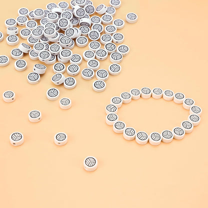 100 Pieces Volleyball Beads 9mm/0.35'' Sport Ball Soft Spacer Charms Handmade Polymer Clay for DIY Necklace, Bracelet, Jewelry, Earring, Hair Clip Crafts Making Supplies Decoration Accessories