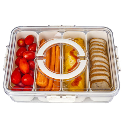 Bandesun Divided Serving Tray with Lid and Handle - Snackle Box Charcuterie Container for Portable Snack Platters - Clear Organizer for Candy, Fruits, Snacks，Nuts - Perfect (Pack of 2)