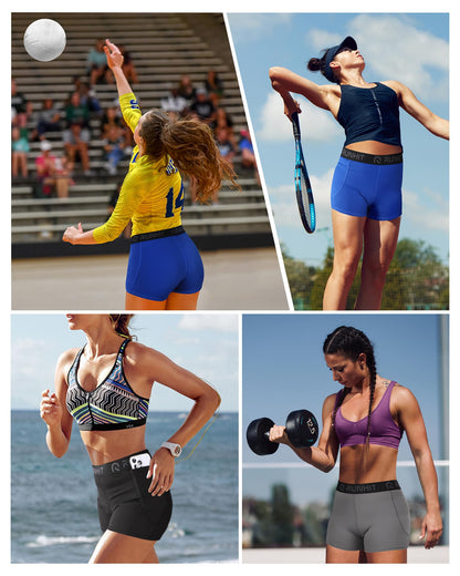 Runhit 3" Volleyball Shorts Womens 3 Pack Compression Shorts for Women Spandex Shorts Women Workout Athletic Yoga Gym