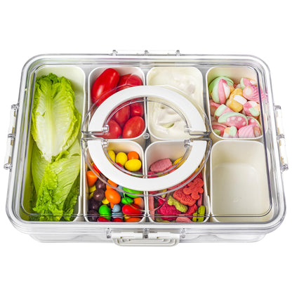 Bandesun Divided Serving Tray with Lid and Handle - Snackle Box Charcuterie Container for Portable Snack Platters - Clear Organizer for Candy, Fruits, Snacks，Nuts - Perfect (Pack of 2)