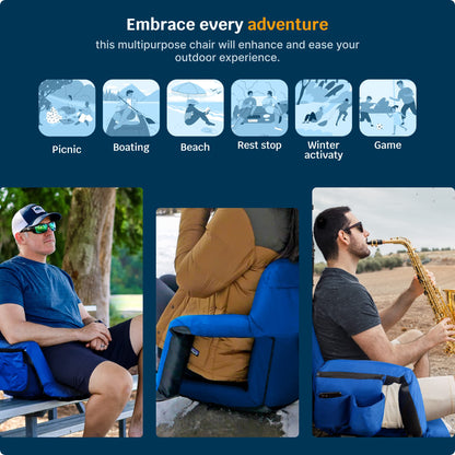 Alpcour Stadium Seats with Back Support for Bleachers – Wide Bleacher Chairs with Thick Padded Cushion, Armrests, Side Pockets, & Shoulder Straps – Best Portable Seat Chair for Sports Events