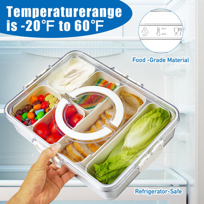 Bandesun Divided Serving Tray with Lid and Handle - Snackle Box Charcuterie Container for Portable Snack Platters - Clear Organizer for Candy, Fruits, Snacks，Nuts - Perfect (Pack of 2)