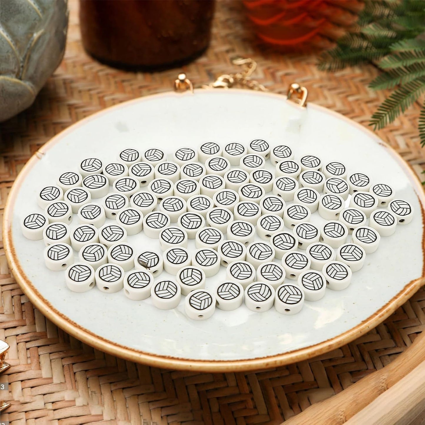 100 Pieces Volleyball Beads 9mm/0.35'' Sport Ball Soft Spacer Charms Handmade Polymer Clay for DIY Necklace, Bracelet, Jewelry, Earring, Hair Clip Crafts Making Supplies Decoration Accessories