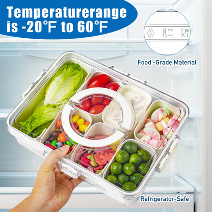 Bandesun Divided Serving Tray with Lid and Handle - Snackle Box Charcuterie Container for Portable Snack Platters - Clear Organizer for Candy, Fruits, Snacks，Nuts - Perfect (Pack of 2)
