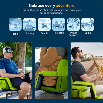 Alpcour Stadium Seats with Back Support for Bleachers – Wide Bleacher Chairs with Thick Padded Cushion, Armrests, Side Pockets, & Shoulder Straps – Best Portable Seat Chair for Sports Events