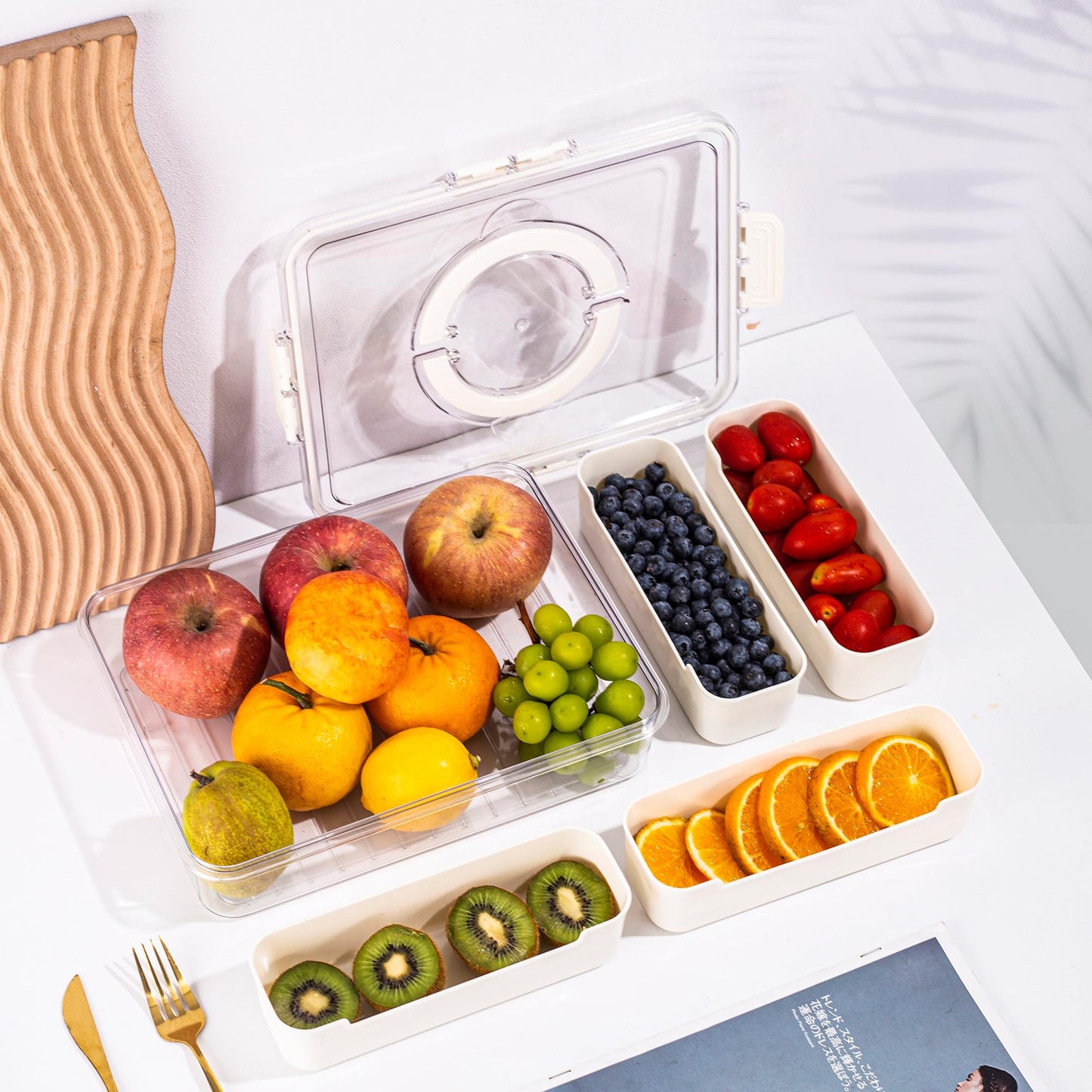 Bandesun Divided Serving Tray with Lid and Handle - Snackle Box Charcuterie Container for Portable Snack Platters - Clear Organizer for Candy, Fruits, Snacks，Nuts - Perfect (Pack of 2)