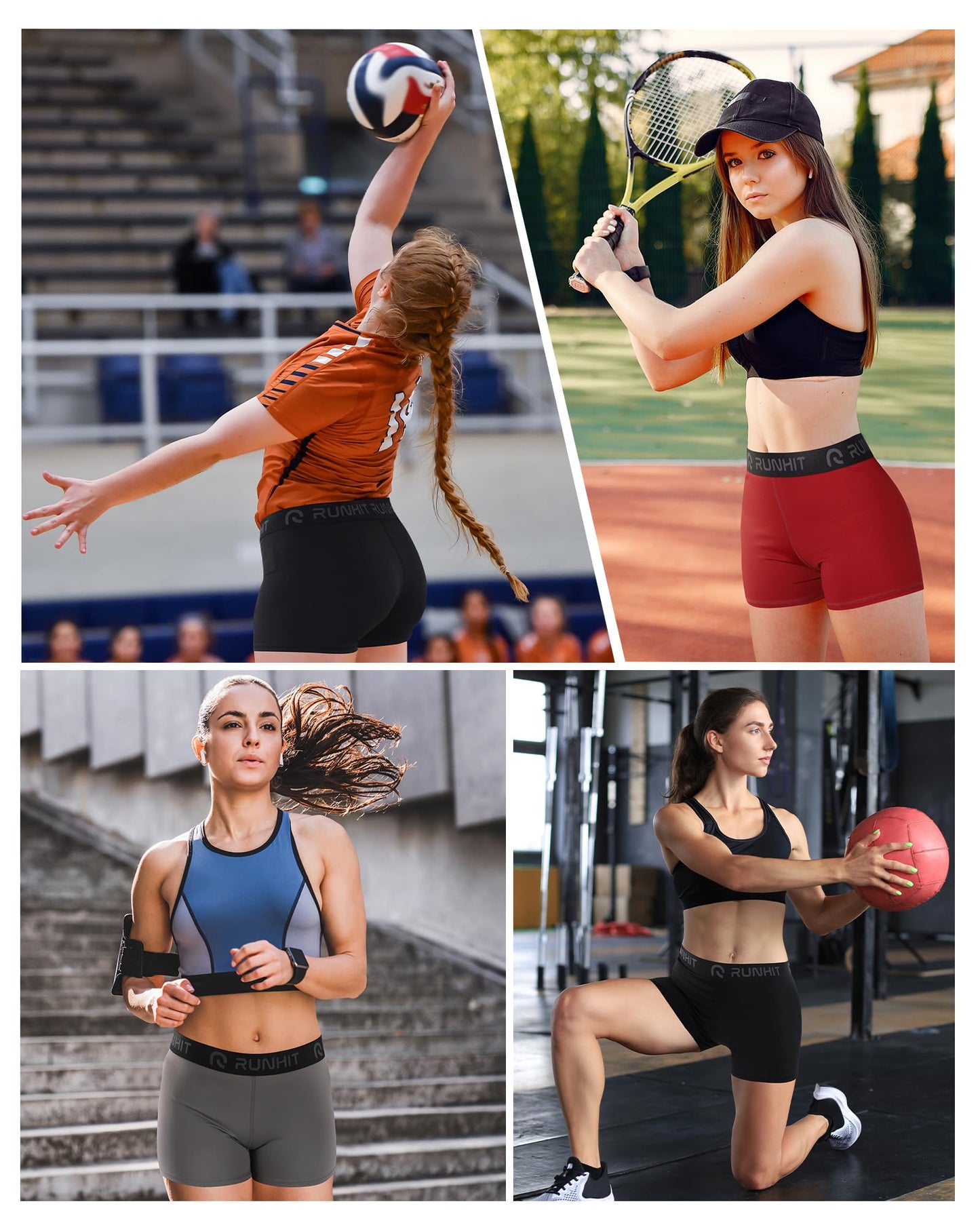 Runhit 3" Volleyball Shorts Womens 3 Pack Compression Shorts for Women Spandex Shorts Women Workout Athletic Yoga Gym