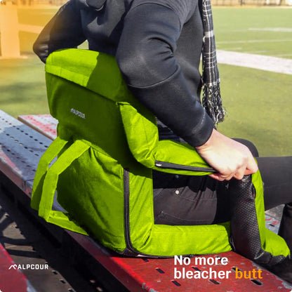 Alpcour Stadium Seats with Back Support for Bleachers – Wide Bleacher Chairs with Thick Padded Cushion, Armrests, Side Pockets, & Shoulder Straps – Best Portable Seat Chair for Sports Events