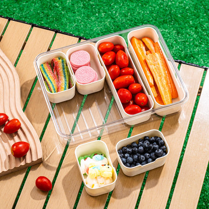 Bandesun Divided Serving Tray with Lid and Handle - Snackle Box Charcuterie Container for Portable Snack Platters - Clear Organizer for Candy, Fruits, Snacks，Nuts - Perfect (Pack of 2)