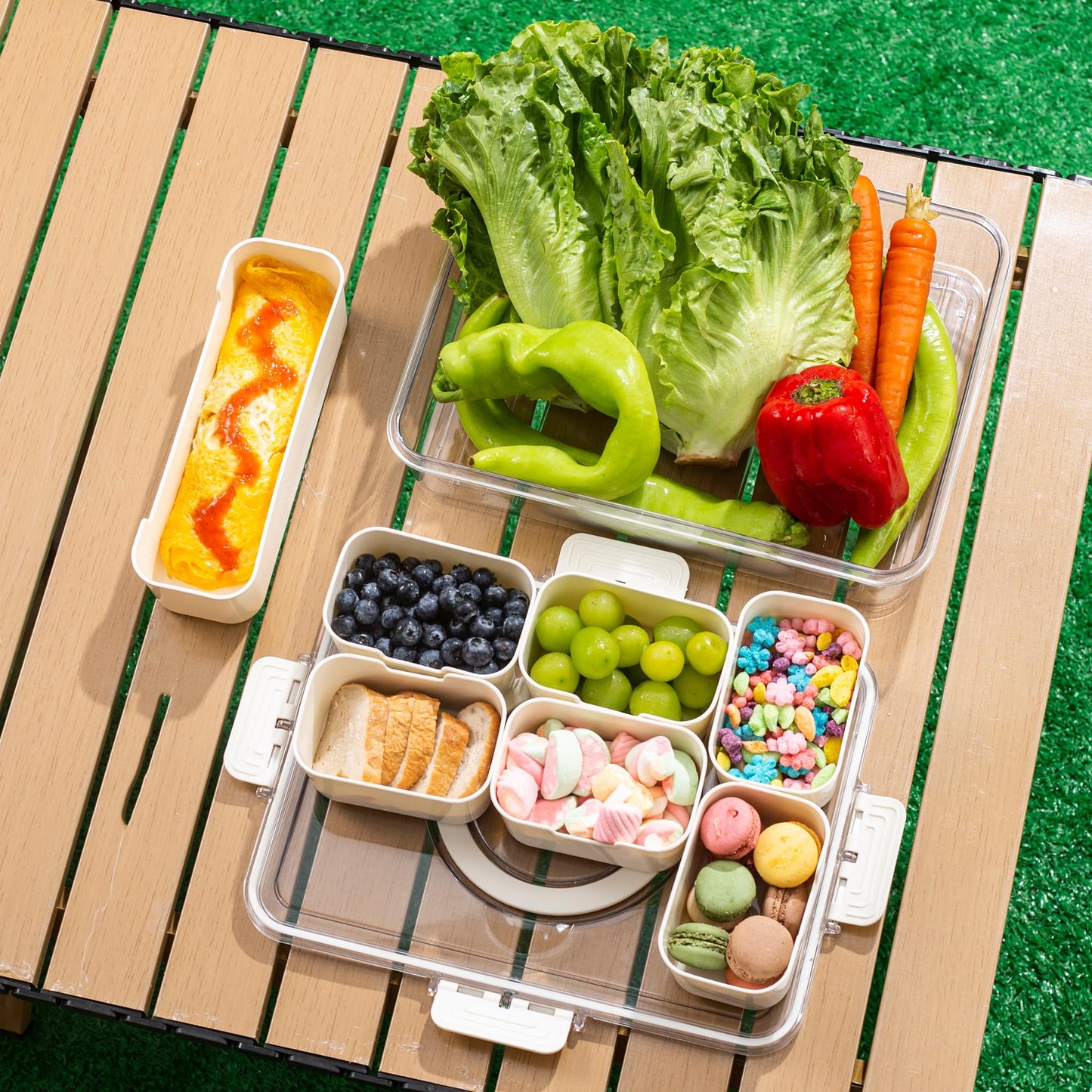 Bandesun Divided Serving Tray with Lid and Handle - Snackle Box Charcuterie Container for Portable Snack Platters - Clear Organizer for Candy, Fruits, Snacks，Nuts - Perfect (Pack of 2)