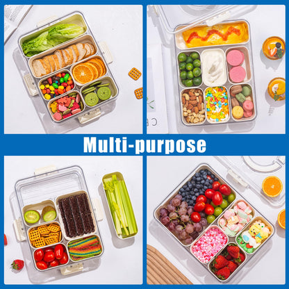 Bandesun Divided Serving Tray with Lid and Handle - Snackle Box Charcuterie Container for Portable Snack Platters - Clear Organizer for Candy, Fruits, Snacks，Nuts - Perfect (Pack of 2)