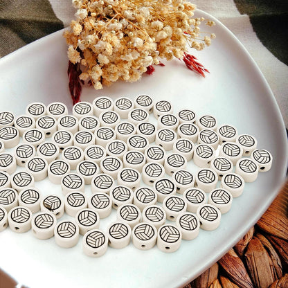 100 Pieces Volleyball Beads 9mm/0.35'' Sport Ball Soft Spacer Charms Handmade Polymer Clay for DIY Necklace, Bracelet, Jewelry, Earring, Hair Clip Crafts Making Supplies Decoration Accessories